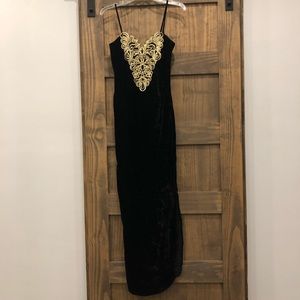 Roberta Gold & Black Velour Formal Dress